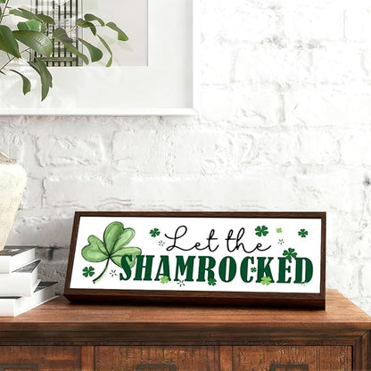 Let the Shamrock Signs, Lucky Four Leaves Clover Decor, St. Patrick's Day Themed Decors for Cafe Shop Coffee Bar, Farmhouse Decor for St. Patrick's Day, Irish Home Party Decorations, 9.5x3.1x1 inches