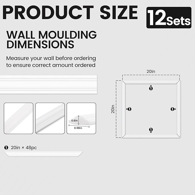 Peel and Stick Wainscoting Panels Kit, 12 Sets 20''x20'' Premade Wall Molding Peel and Stick Panels for Interior Wall Trim, Easy DIY Wainscoting Panels Peel and Stick Decor