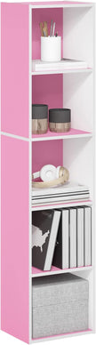 Furinno PASIR Book Shelf, 5-Tier Modern Bookshelf, Open Shelves Bookcase 9 x 12 x 52, for Living Room, Bedroom, Home Office, Pink/White