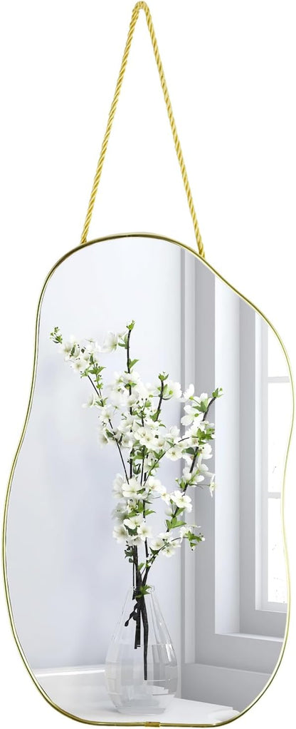Irregular Wall Mirror, 15.6x9-inch Gold Wall-Mounted Asymmetrical Mirror, Suitable for Bathrooms, Hallways, and More (Gold)