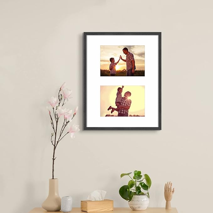 11x14 Picture Frame, Black Wood Photo Frame 8x10 with Mat or 5x7 with 2 Mat with Perspex Glass for Vertical or Horizontal Tabletop Wall Display for Photos, Birthday Christmas Gift, Set of 4