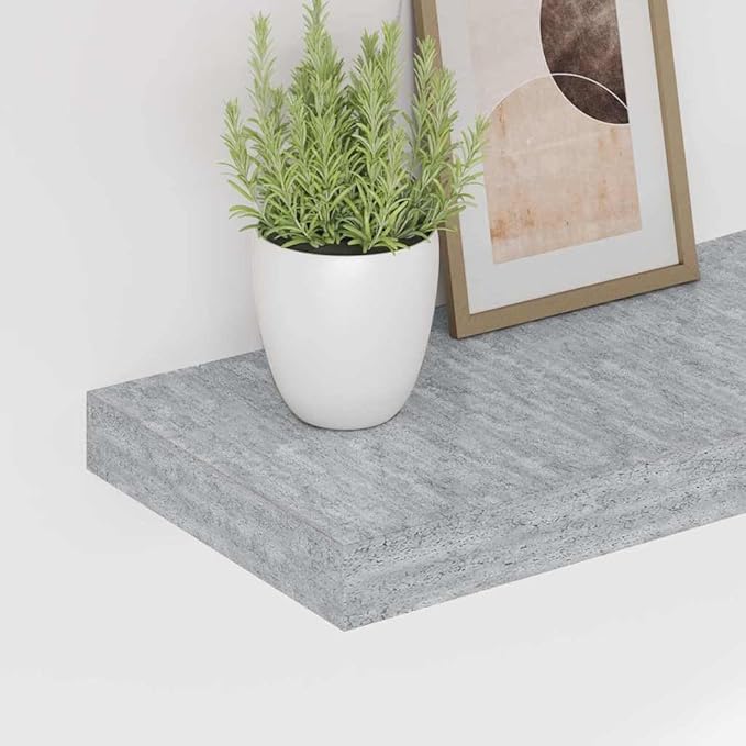 Concrete Grey Honeycomb MDF Floating Wall Shelf Set of 2, Metal Brackets for Modern Display and Durable Storage