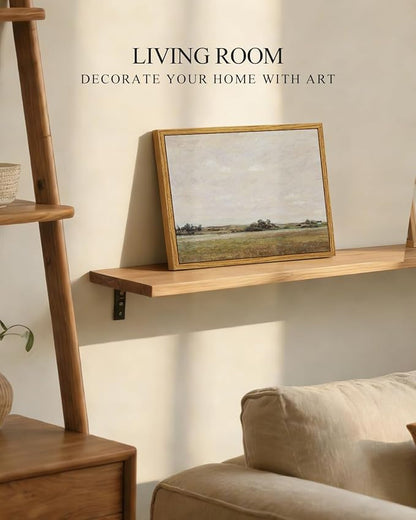 InSimSea Framed Canvas Print Art, Vintage Open Field Landscape Painting, Rustic Farmhouse Cottage Decor for Hallway Wall Floating Shelf Desk Vanity Fireplace,10x8in, Neutral Tones