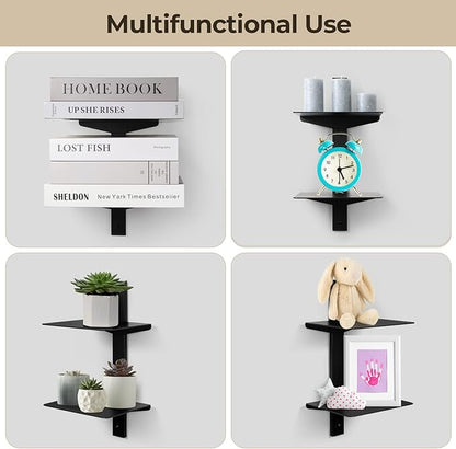 Floating Book Shelves for Wall, 2 Tier Invisible Floating Bookshelf, Vertical Spine Book Tower, Wall Mounted & Space Saving, Heavy Duty Metal Book Organizer for Home Office, 1 Pack Black