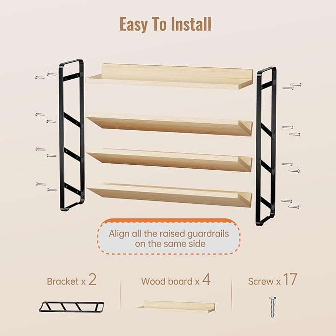 MUDEELA 4 Tier Spice Rack Organizer for Cabinet, Wooden Vertical Spice Shelf, Seasoning Organizer for Countertop, Kitchen, Pantry, Freestanding, 13.4