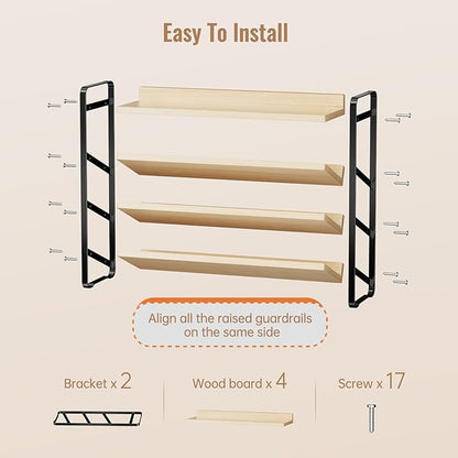 MUDEELA 4 Tier Spice Rack Organizer for Cabinet, Wooden Vertical Spice Shelf, Seasoning Organizer for Countertop, Kitchen, Pantry, Freestanding, 13.4" W × 11.2" H (No Jars Included), Black