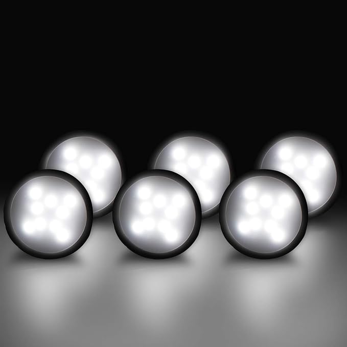 YGS-Tech LED Under Cabinet Lighting Kit, 1020 Lumens LED Puck Light, 5000K Daylight White, CRI90+, Touch Dimming, Black Trim All Accessories Included, for Kitchen, Closet Lights, Safe Light, 6-Pack