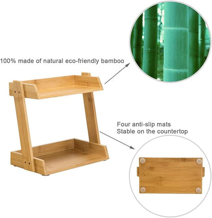 GOBAM Spice Rack Organizer 2-Tier Kitchen Countertop Cabinet Storage Shelf, Assemble Quickly, Bamboo