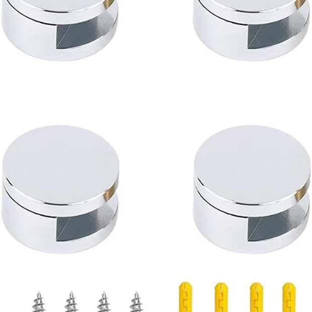 Mirror Clips, Thickened Brass Mirror Floating Glass Clip - Round Wall Mounted Mirrors Bracket/Clip -Bathroom Mirrors Supporting Sheet Mirror Fixed Fitting Silver - (4 Pcs)