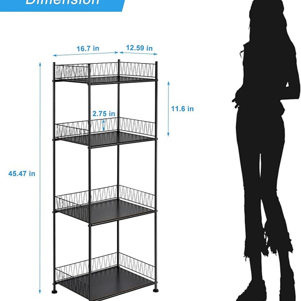 OYEAL Bathroom Shelves Freestanding Bathroom Towel Storage 4 Tier Wire Shelving Unit Bathroom Standing Shelf Floor Organizer for Pantry Kitchen Laundry Room Organization, Black