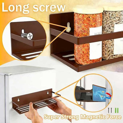 Magnetic Spice Rack for Refrigerator Seasoning Organizer for Spice Fridge Shelf storage Magnetic Shelf with Hook for Oven(Bronze)