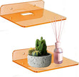Small Floating Shelves Acrylic Wall Shelf 2 Pack Hanging Shelves for Bedroom, Gaming Room, Living Room, Bathroom, Office with Cable Clips (Orange)