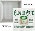 St. Patrick's Day Decor, Wooden Box Sign Desk Decor, White Wood Box Sign, Irish Home Decor, Kitchen Decor for Shelf, Farmhouse Wood Sign, Decor for Cafe Coffee Station, Clover Cafe Irish Coffee Sign