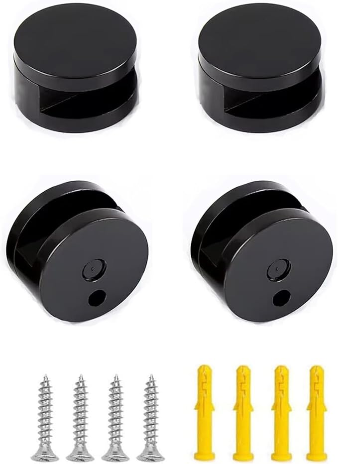 Mirror Clips, Thickened Brass Mirror Floating Glass Clip - Round Wall Mounted Mirrors Bracket/Clip -Bathroom Mirrors Supporting Sheet Mirror Fixed Fitting Black - (4 Pcs)