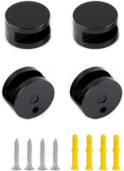 Mirror Clips, Thickened Brass Mirror Floating Glass Clip - Round Wall Mounted Mirrors Bracket/Clip -Bathroom Mirrors Supporting Sheet Mirror Fixed Fitting Black - (4 Pcs)
