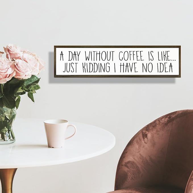 Funny Coffee Decor Sign, Decorative Wooden Signs and Plaques, Country Farmhouse Decor for Home Kitchen, Rustic Coffee Station Decors, Coffees Addict Gift, A Day without Coffees Sign, 17.8x4x1.2 inches