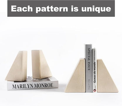Marble Bookend for Heavy Books, Decorative Bookends for Shelves, Durable and Heavy-Duty Book End for Hardback Books & CDS, Unique Book Stopper & Holder, Sunny Golden, Set of 2