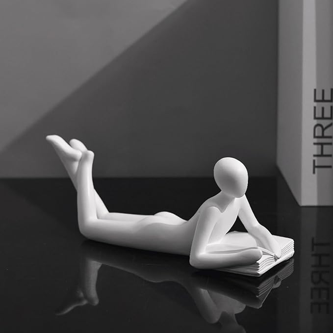 Style-A White Thinker Reads Book Decoration Reader Bookend for Home Aesthetic, Study, and Wine Cabinet – Stylish Shelf Decor Accent and Thoughtful Gift for Living Room, Bar, or Coffee Shop