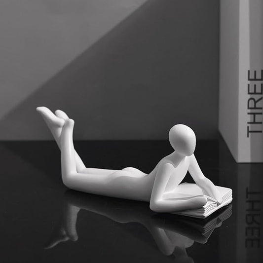 Style-A White Thinker Reads Book Decoration Reader Bookend for Home Aesthetic, Study, and Wine Cabinet – Stylish Shelf Decor Accent and Thoughtful Gift for Living Room, Bar, or Coffee Shop
