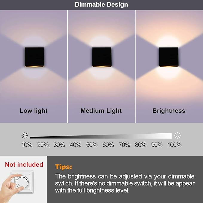 Lightess Indoor Wall Sconce Dimmable 10W, Modern LED Wall Lamp Black, Up Down Wall Mount Lights Mini Metal for Living Room Bedroom Hallway Decor, Warm White, O1185TP