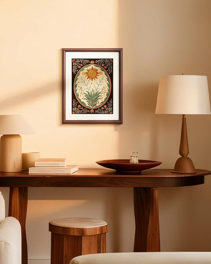 InSimSea Brown Framed Sun flower Lily Wall Art, Vintage Farmhouse cottage Bohemian floral Painting decor for Living Dining Room Hallway Shelf,11x14in, with Acrylic Panel, Canvas Prints Picture