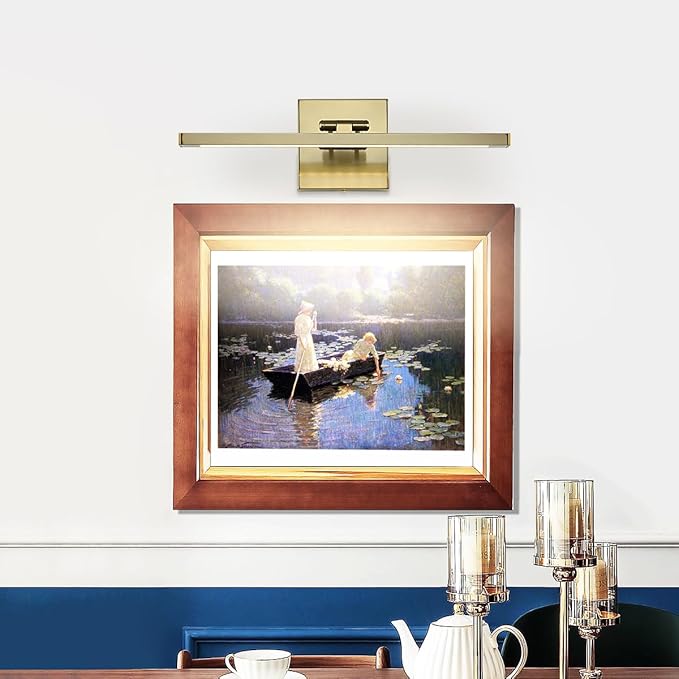 Hardwired Picture Light Brass Dimmable Modern LED Light for Pictures 15.7 Inch Long Swing Arm Art Lighting for Paintings Warm White 3000K Gallery Wall Light