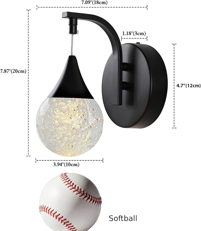 Crystal Wall Sconce Indoor, Bubble Modern Wall Sconces, Dimmable 5W LED Wall Light for Bedroom Bathroom Living Room Dining Room Hallway, Black