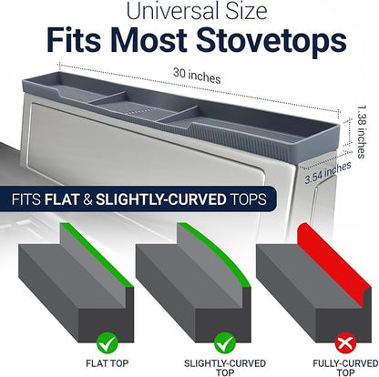 Silicone Magnetic Stove Shelf For Back Of Stove - Over The Stove Shelf, Magnetic Stove Top Shelf, Over The Stove Spice Rack, Oven Shelf For Top Of Stove, Heat Resistant, Includes 6 Extra Plates, Gray