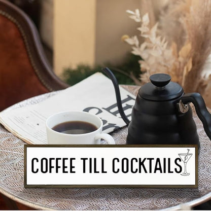 Coffee Decor Signs, Rustic Home Decors for Kitchen Bar, Cafe Decor, Housewarming Party Gift, Decorative Wooden Hanging Sign, Coffee Until Cocktails Sign, 17.8x4x1.2 inches