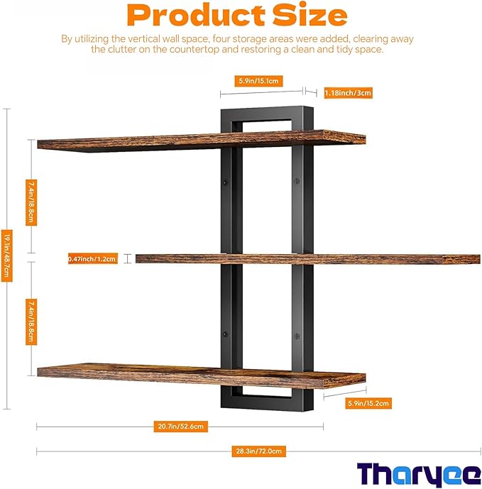 Floating Shelves for Wall Decor, 3 Tier Wall Mounted Storage Shelves, Bathroom Shelves, Decorative Hanging Storage Shelf for Living Room, Bedroom, Kitchen (Brown, 3 Tier)