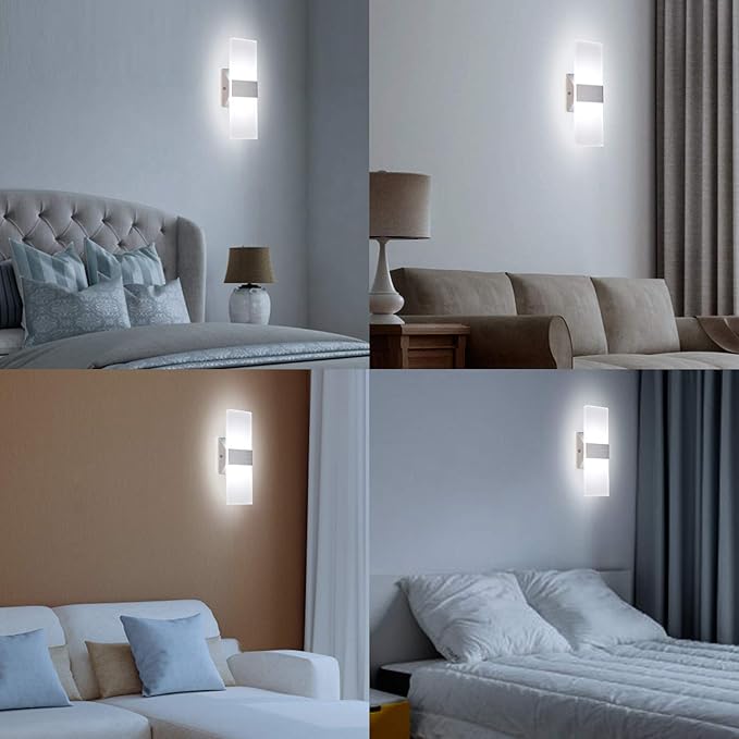 TRLIFE Modern Wall Sconces, Dimmable Wall Sconces Set of 2 Wall Mounted Lights 12W 6000K Cool White Hardwired Wall Sconce Lighting for Bedroom Bedside Living Room Stairway Hotel(2 Pack)
