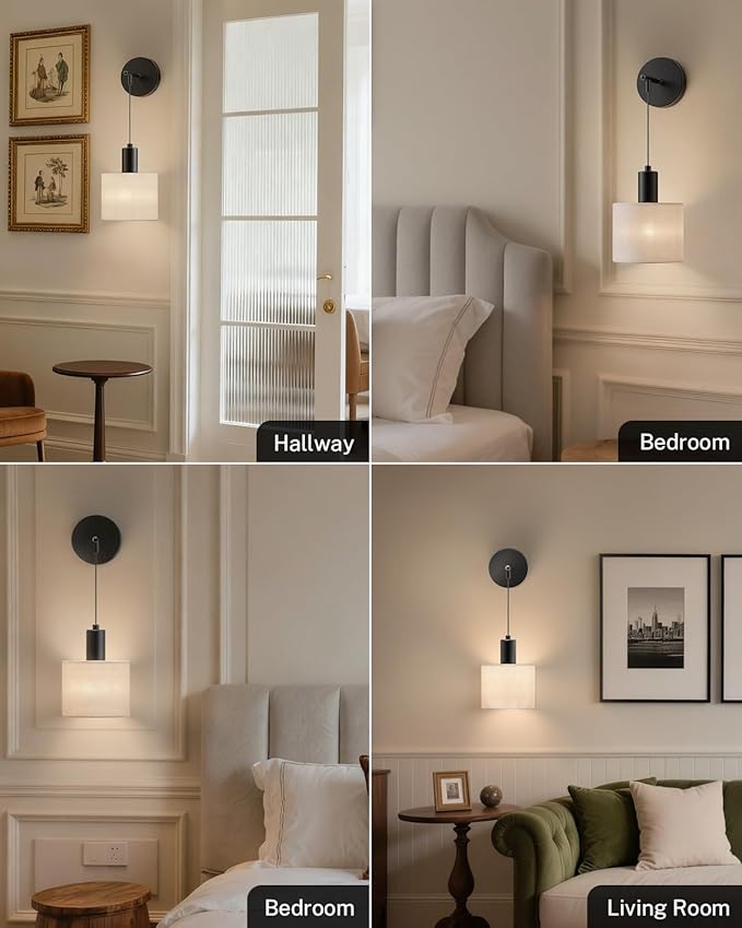 Battery Operated Wall Sconce Set of 2, Wireless Rechargeable Wall Lights with Remote Control, 9 Colors Dimmable LED Lamps, Modern Cordless Sconces for Bedroom Living Room Hallway(Black)