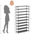 LANTEFUL 10 Tiers Shoe Rack 50 Pairs Large Capacity Tall Shoe Organizer Sturdy Shoe Storage with Two Hooks Space Saving Metal Wide Shoe Rack for Closet, Entryway, Bedroom, Black