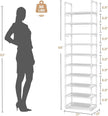VTRIN 10 Tiers Tall Shoe Rack Holds 20-25 Pairs of Shoes Sturdy Vertical Shoe Organizer with 18pcs Hooks Stackable Narrow Shoe Rack for Closet, Entryway White