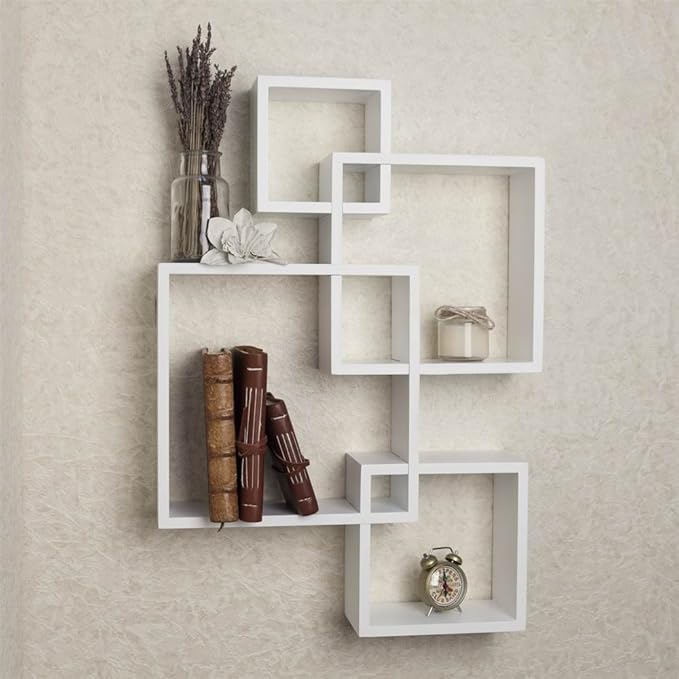 Danya B. Decorative Wall Mount Floating Intersecting Cube Accent Wall Shelf (White)