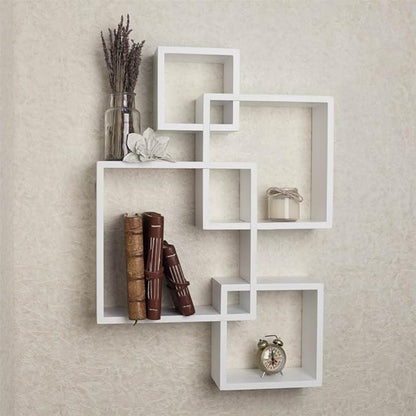 Danya B. Decorative Wall Mount Floating Intersecting Cube Accent Wall Shelf (White)
