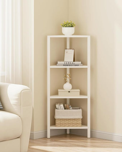 TUTOTAK Corner Shelf, 4-Tier Corner Bookshelf for Small Space, Narrow Display Corner Shelf Stand with Storage Rack, for Living Room, Bedroom, White BS05BW004