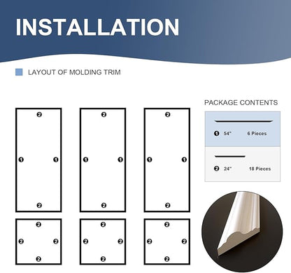 NeatiEase Peel and Stick Wall Molding Kit 6-Frame Pre-Made, Ready-to-Assemble Wall Moulding Panel Frame, Self-Adhesive Wainscoting Panels, Molding Trim for Interior Walls Doors Home Decor (54"x24")
