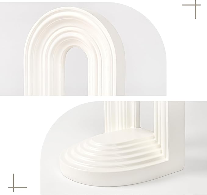 AELS Mordern Bookends, Mid Century Arch Heavy Duty Book Ends, Unique Decorative Bookend Supports for Shelves, Office Desktop Book Stand, Stopper for Books/Movies/CD, Cream