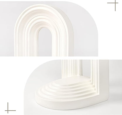 AELS Mordern Bookends, Mid Century Arch Heavy Duty Book Ends, Unique Decorative Bookend Supports for Shelves, Office Desktop Book Stand, Stopper for Books/Movies/CD, Cream