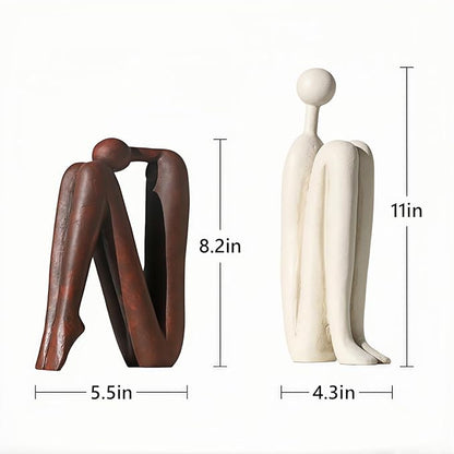 Resin Book Ends, Abstract Thinker Modern Minimalist Decorative Sculpture Bookends, Non-Slip Heavy Duty Bookends for Shelves for Home Office Shelves Desk, Set of 2 (Brown & White)