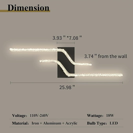 Modern Vanity Light Black 6000k LED Indoor Wall Lamp Acrylic Wall Light Fixture for Bedroom Living Room Hallway.