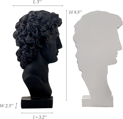 Lukitas David Head Decorative Bookends, Heavy Duty Half-and-Half Book Ends Non-Slip, Classical Artistic Sculpture for Office Home Bookshelf Decor, Black & White, Resin 9.5''