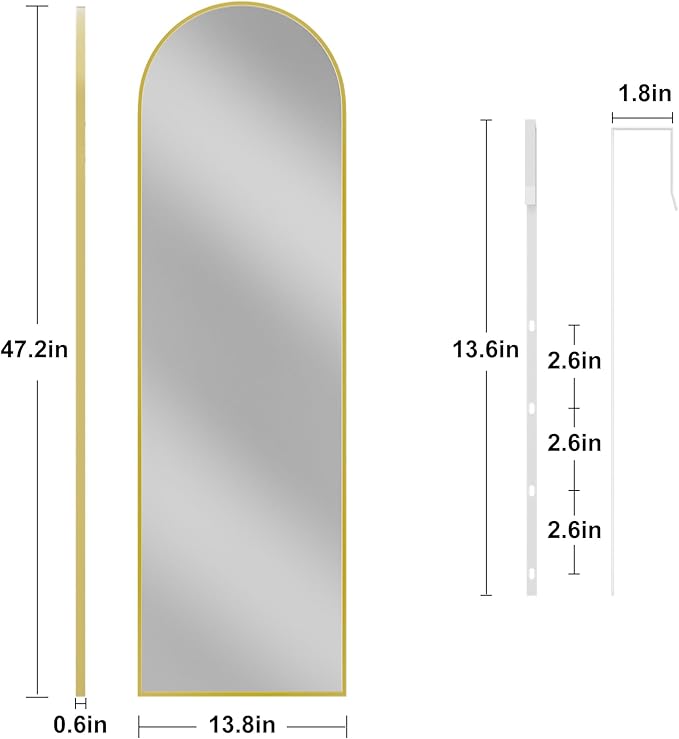 Vlush Door Mirror, Full Length Mirrors Over The Door, 14'' x 48'' Hanging/Rectangular Wall Mirror, Wall-Mounted/Hanging/Leaning, Home Decor,(Gold)