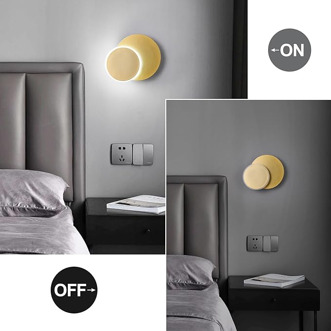 Modern LED Gold Wall Sconces Set of Two Acrylic Wall Lights Lighting Fixture 6000K White Light 8W Dimmable Wall Lamp Round Sconces Wall Lighting for Indoor Bedroom Bedside Hallway