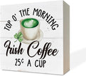St. Patrick's Day Decor, Wooden Box Sign Desk Decor, White Wood Box Sign, Irish Coffee Sign, Kitchen Decor for Table Shelf, Farmhouse Decor for Irish Coffee Bar, Coffee Lover Home Decor