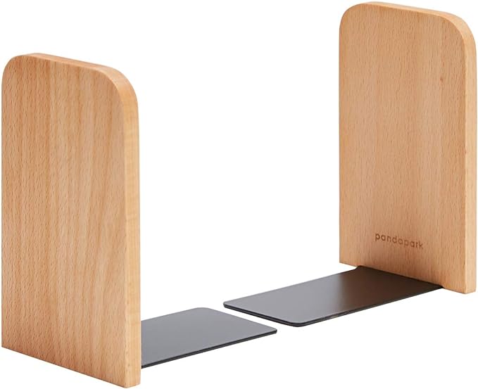 Pandapark Wood Bookends,Non-Skid Bookend for Shelves,Heavy Duty Bookends,Book Stand for Books/CDs,1 Pair