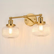 2-Lights Gold Bathroom Vanity Light, Industrial Hardwired Double Sconce Over Mirror with Clear Ribbed Globe Glass Shades, E26 Base Light Fixture for Bathroom Bedroom Hallway Farmhouse Decor