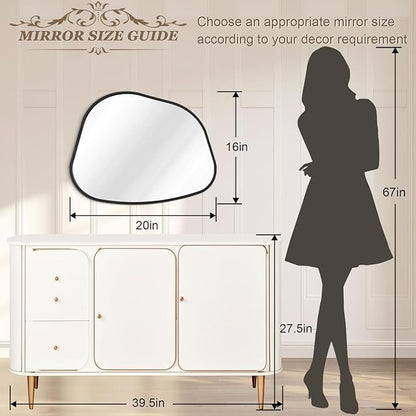 Irregcular Wall Mirror 20"x16" Black Asymmetrical Bathroom Mirror Metal Framed Modern Decorative Vanity Mirrors for Bedroom Living Room Entryway