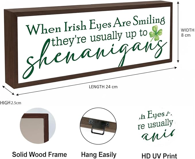 Happy St. Patrick's Day Decor, Irish Shenanigans Sign, Witty and Funny Decors for St. Patrick's Day, Home Party Decor, Farmhouse Decors for Table Shelf, Irish Decoration, 9.5x3.1x1 inches